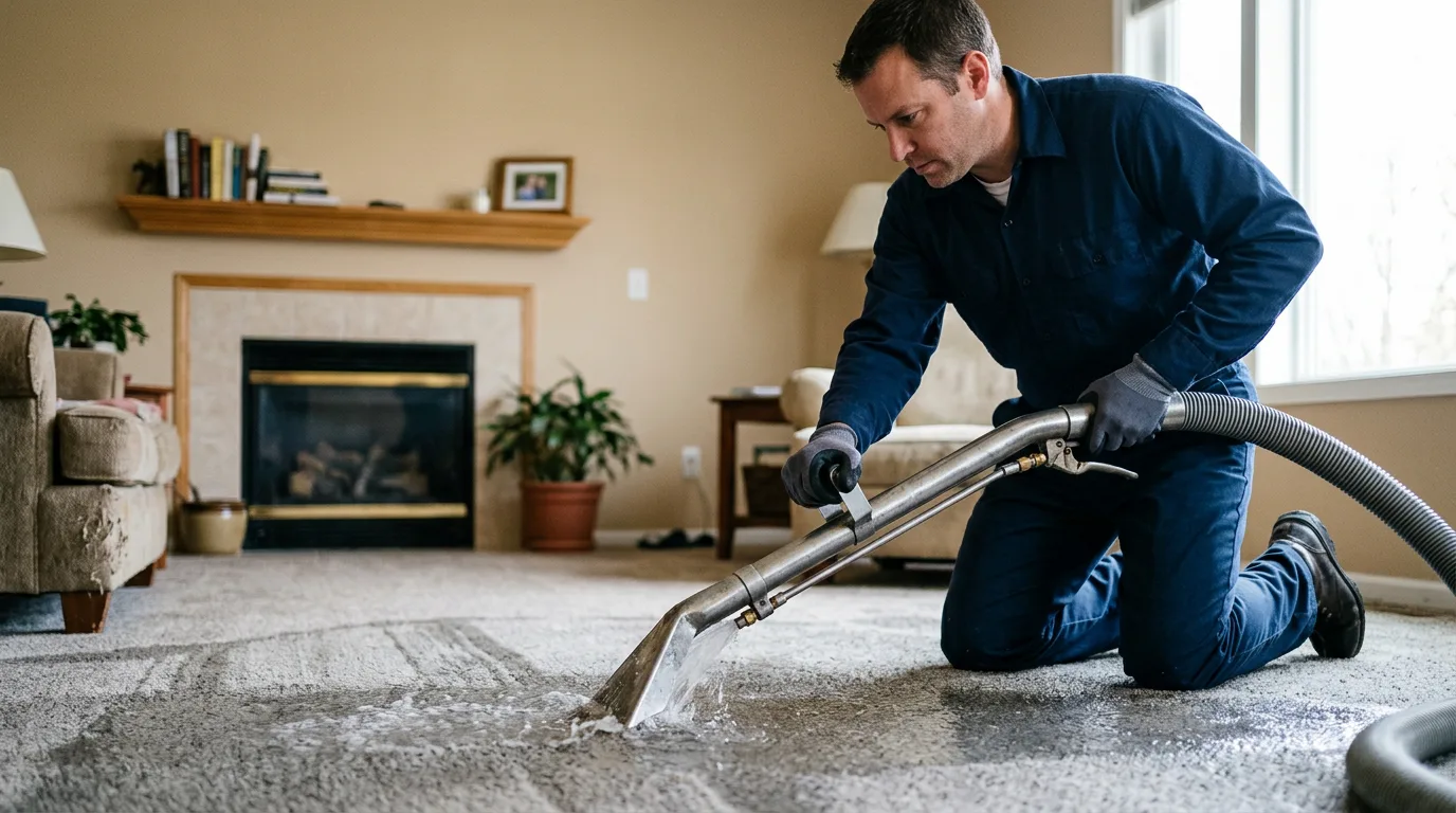 Water damage restoration technician working near Foster, RI